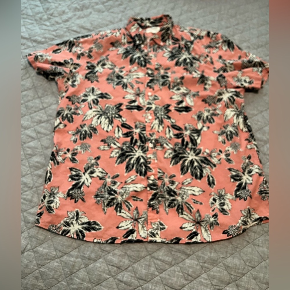 Goodthreads poplin shirt XXXLT 3xlT slim fit 2xlt pink black palm tropical
